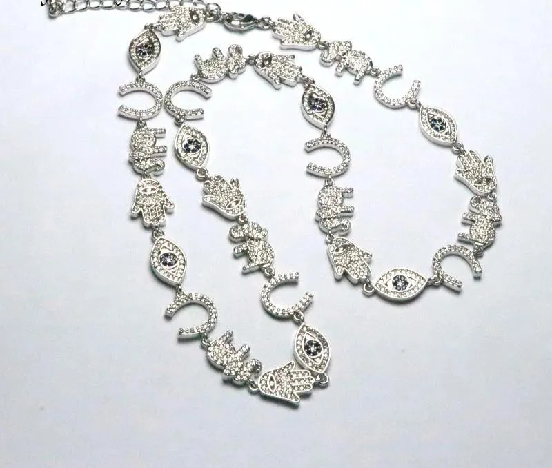 Gold & Silver CZ Link Chain - Eye, Moon, Star, Heart