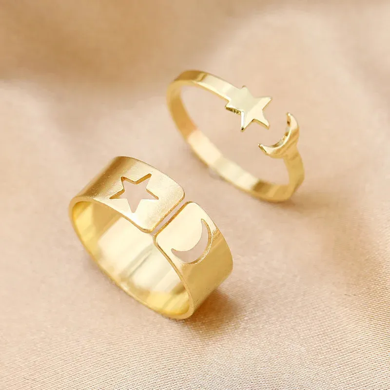 Gold Color 2pcs/set Couple Rings Women Open Rings Set Adjustable Wedding Rings Fashion Female Butterfly Rings bague femme