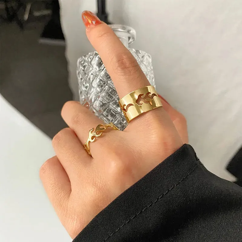 Gold Color 2pcs/set Couple Rings Women Open Rings Set Adjustable Wedding Rings Fashion Female Butterfly Rings bague femme