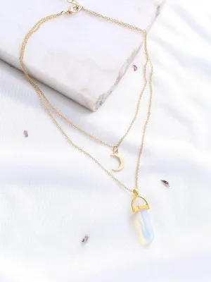 Gold Crystal And Crescent Pendant Layered Necklace