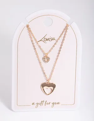 Gold Double Mixed Open Heart Necklace