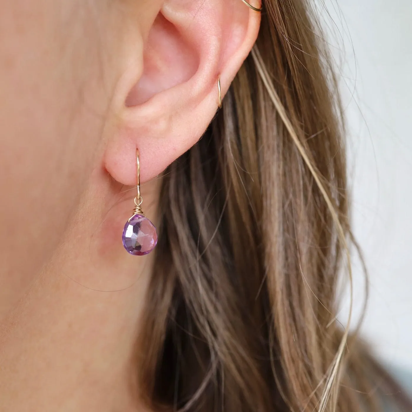 Gold Filled 10mm Pink Amethyst Drop Earring