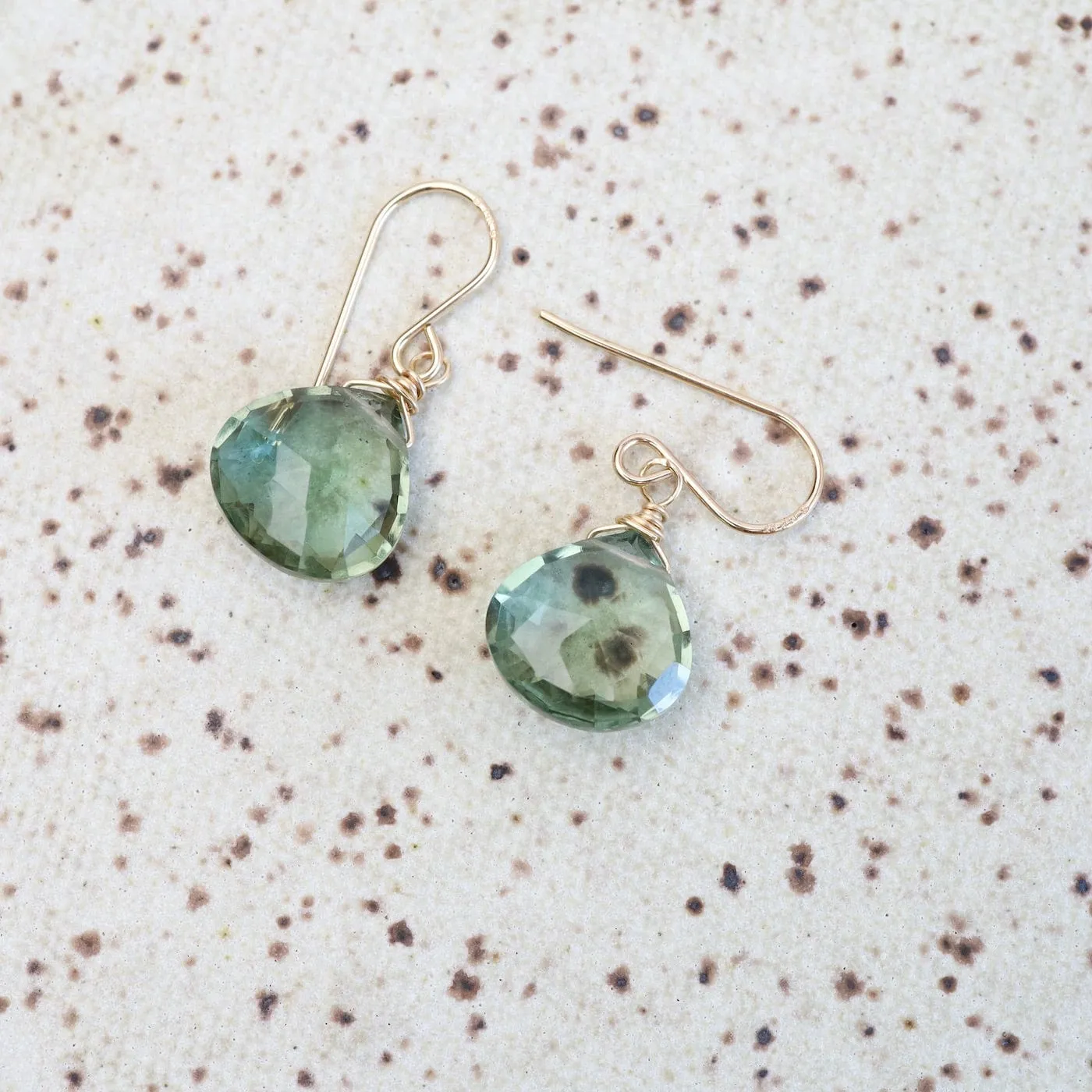 Gold Filled Green Amethyst Teardrop Earring