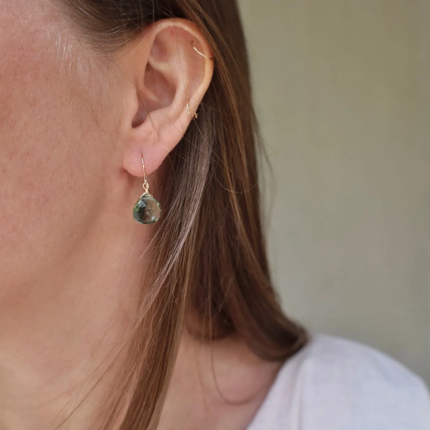 Gold Filled Green Amethyst Teardrop Earring