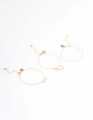 Gold Open Circle Linked Bracelet Pack