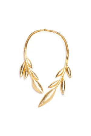 Gold Plated Leaf Long Choker Necklace