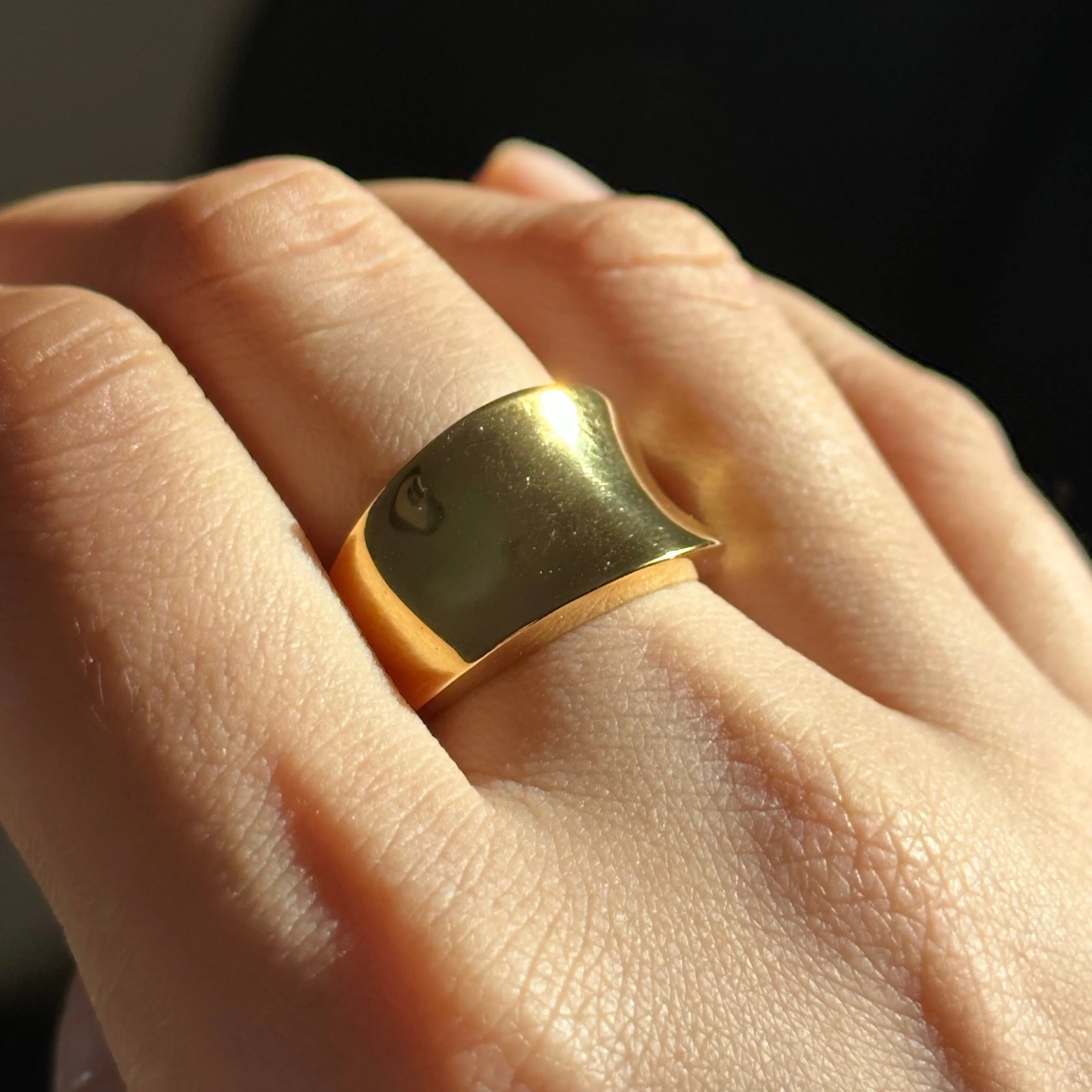 Gold Plated Sterling Silver Concave Tapered Ring