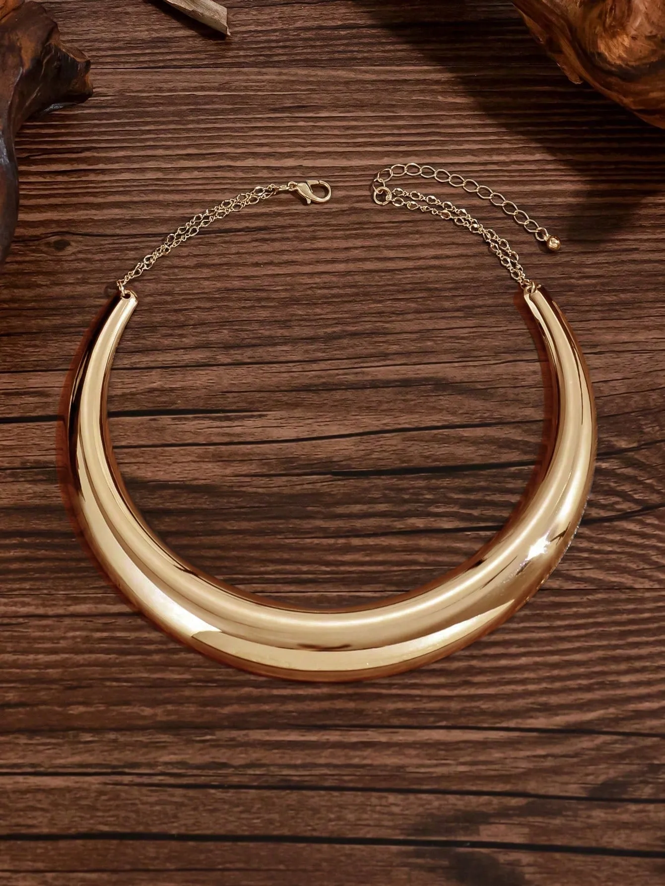 Gold-toned Simple Metal Collar Necklace Statement Necklace Modern Necklace