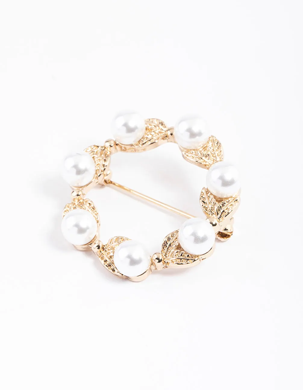 Gold Twist Wreath Pearl Brooch