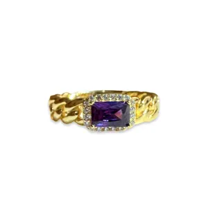 Grace East West Amethyst Baguette Cuban Chain Ring