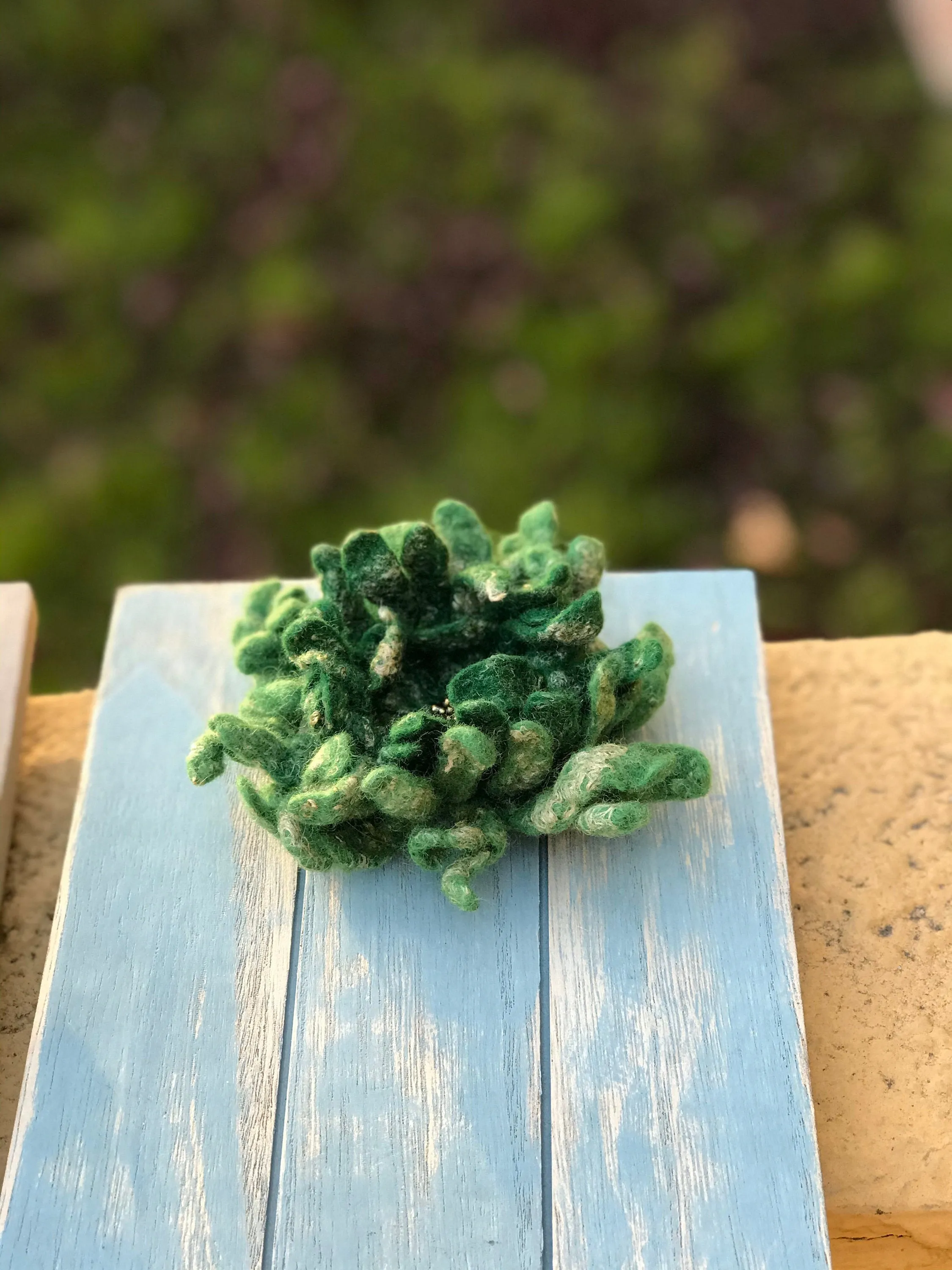 Green Felted Flower Brooch for Women, Wool Brooch Flower Pin