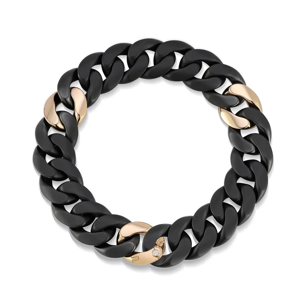 GROUMETTE MATTE BLACK CERAMIC WITH THREE GOLD LINKS by Roberto Demeglio