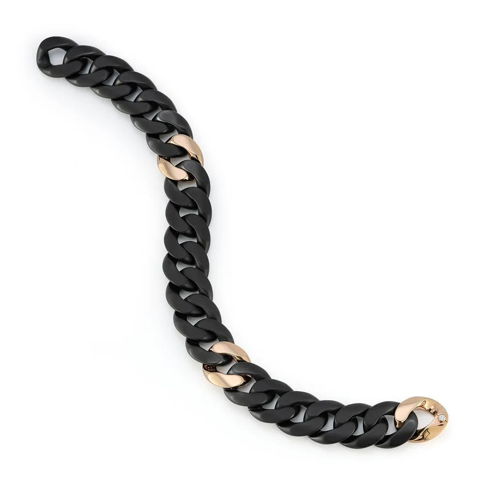 GROUMETTE MATTE BLACK CERAMIC WITH THREE GOLD LINKS by Roberto Demeglio