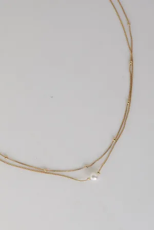 Harlow Gold Pearl Layered Chain Necklace