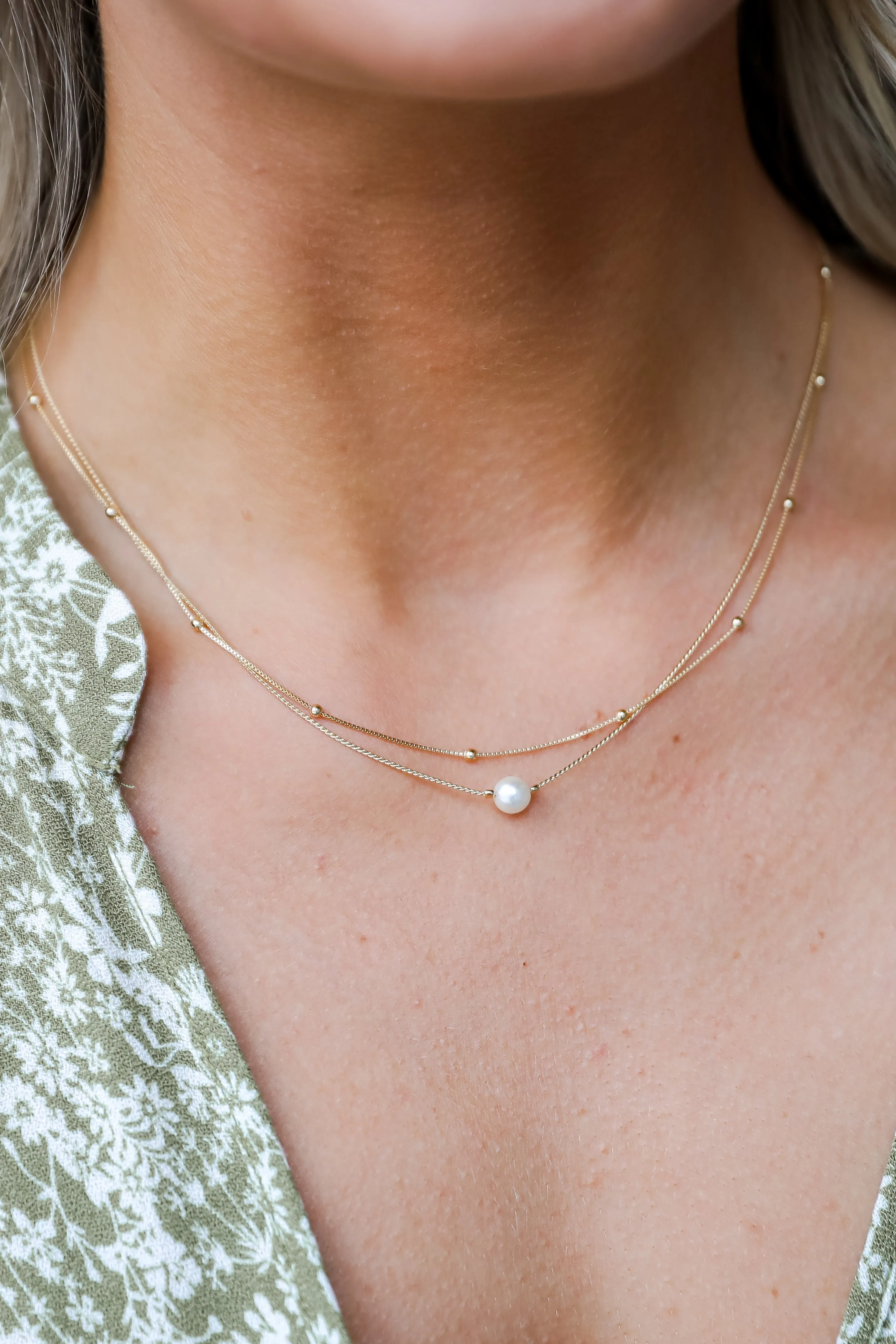 Harlow Gold Pearl Layered Chain Necklace