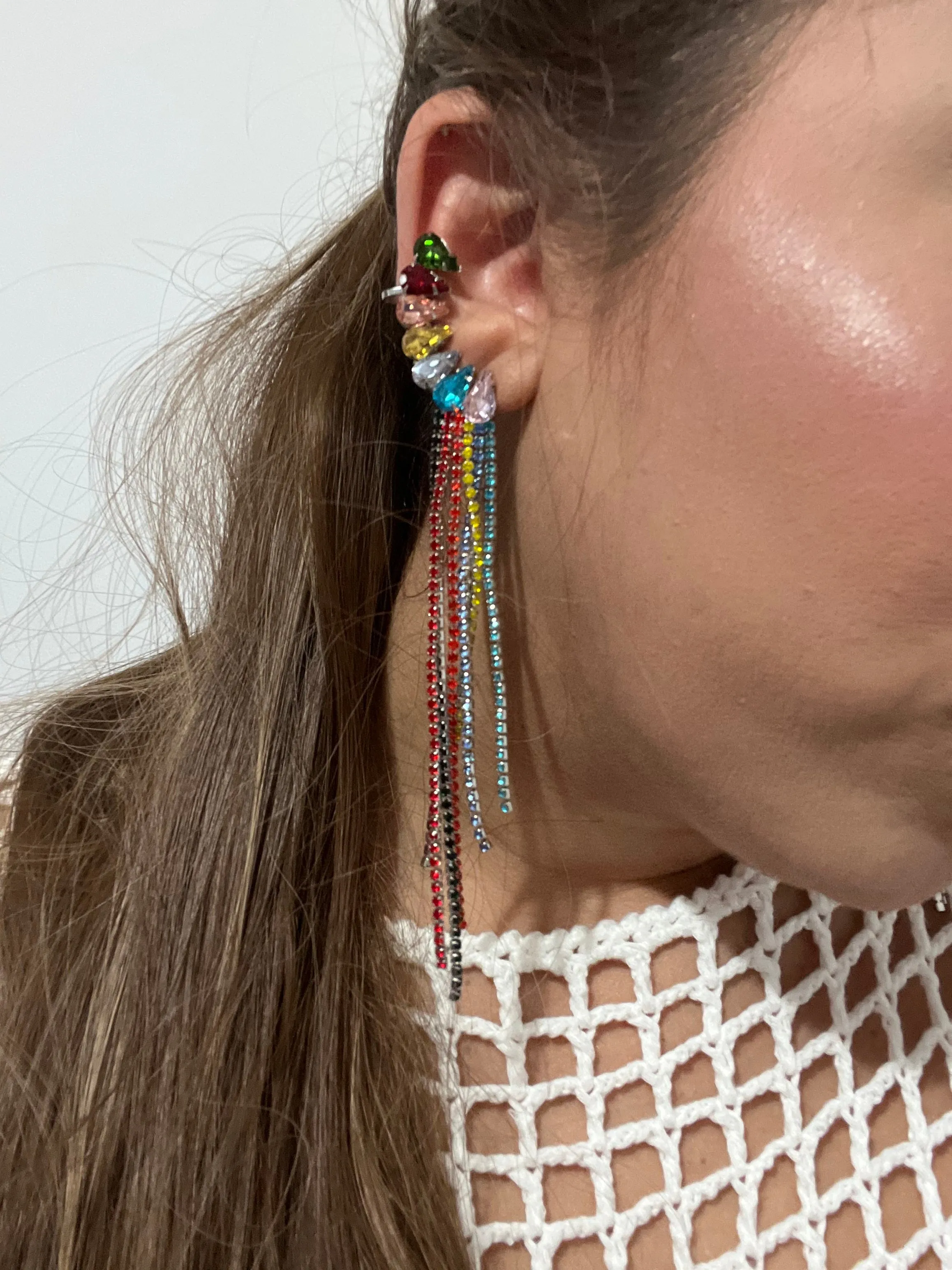 Heart Tassel Earcuff Earrings (multicolor)