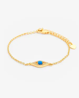 Iced Blue Opal Mini Evil Eye Bracelet - Gold