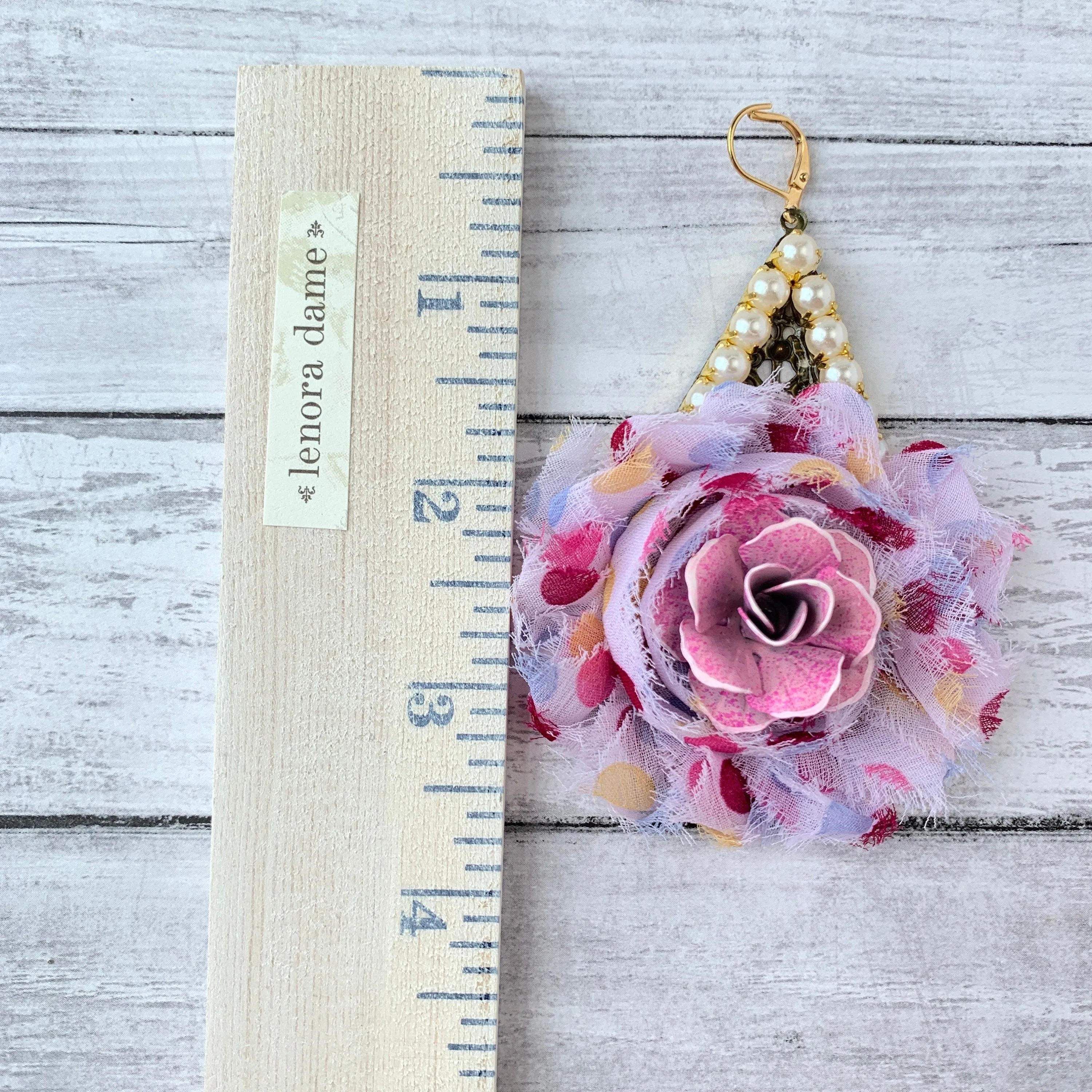 Impatiens Shabby Chic Rosette Drop Statement Earrings