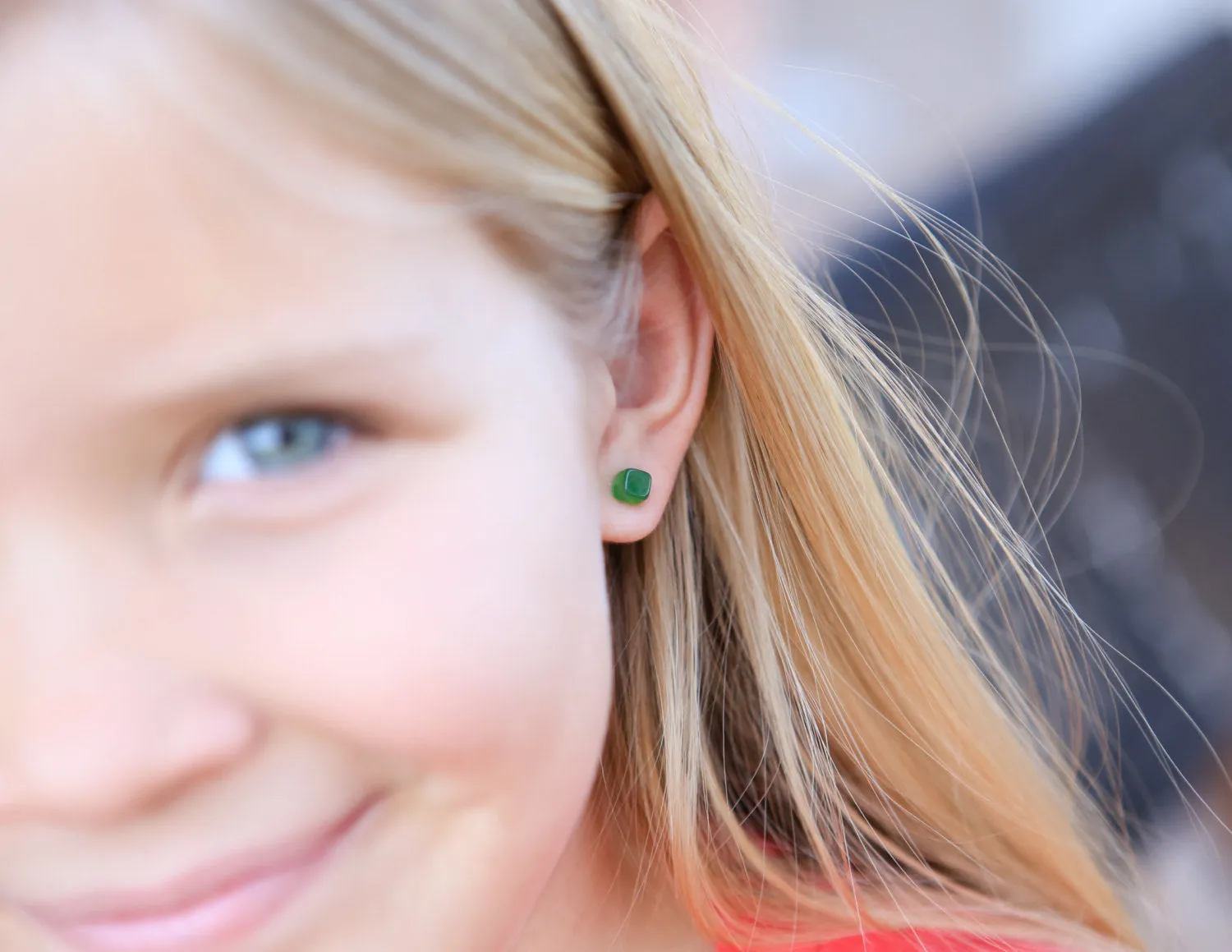 Jade Green Tiny Square Stud Earrings