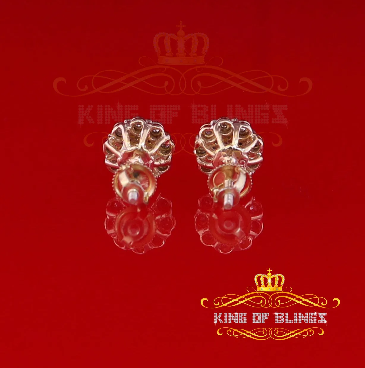 King Of Bling's 0.15ct Diamond 925 Sterling Silver stud Yellow Floral Earrings For Men / Women