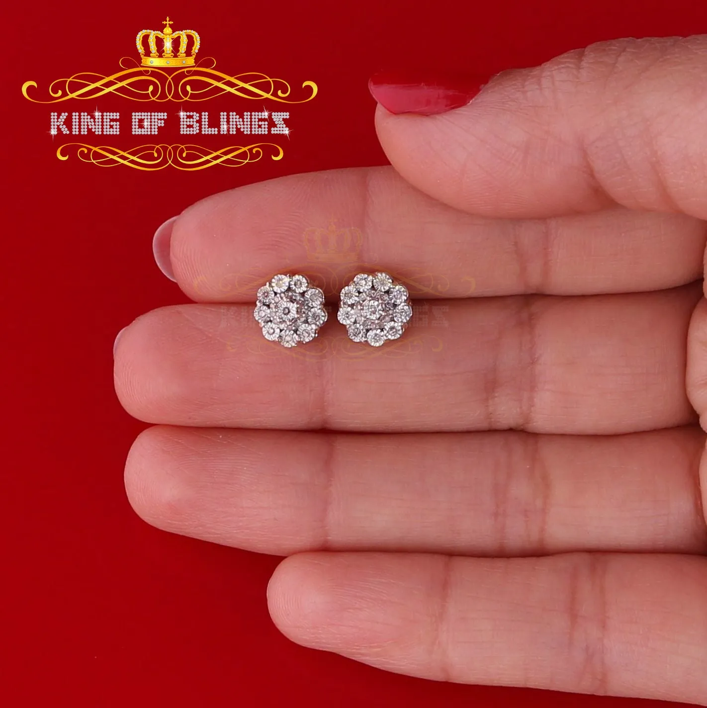 King Of Bling's 0.15ct Diamond 925 Sterling Silver stud Yellow Floral Earrings For Men / Women