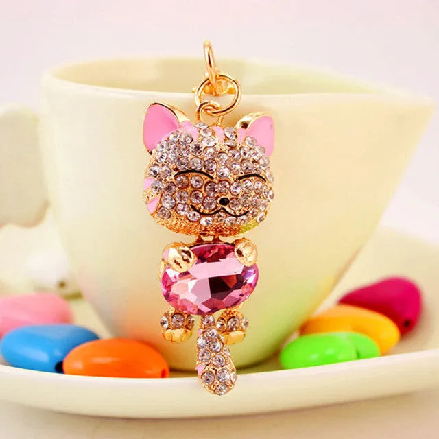 LNRRABC Cat Women Bag Keychain Holder Gold Color Rhinestone Women Handbag Charm Metal Key Chains Key Rings Pendant llaveros