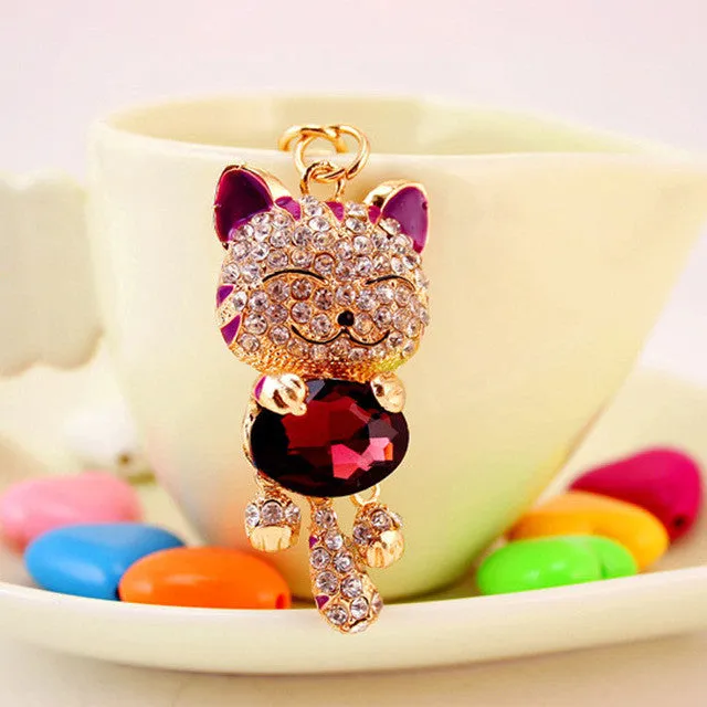 LNRRABC Cat Women Bag Keychain Holder Gold Color Rhinestone Women Handbag Charm Metal Key Chains Key Rings Pendant llaveros