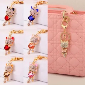 LNRRABC Cat Women Bag Keychain Holder Gold Color Rhinestone Women Handbag Charm Metal Key Chains Key Rings Pendant llaveros