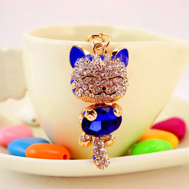 LNRRABC Cat Women Bag Keychain Holder Gold Color Rhinestone Women Handbag Charm Metal Key Chains Key Rings Pendant llaveros