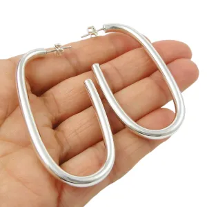 Long Polished 925 Sterling Silver Tube Hoop Earrings