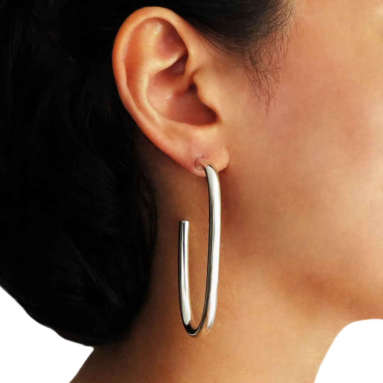 Long Polished 925 Sterling Silver Tube Hoop Earrings