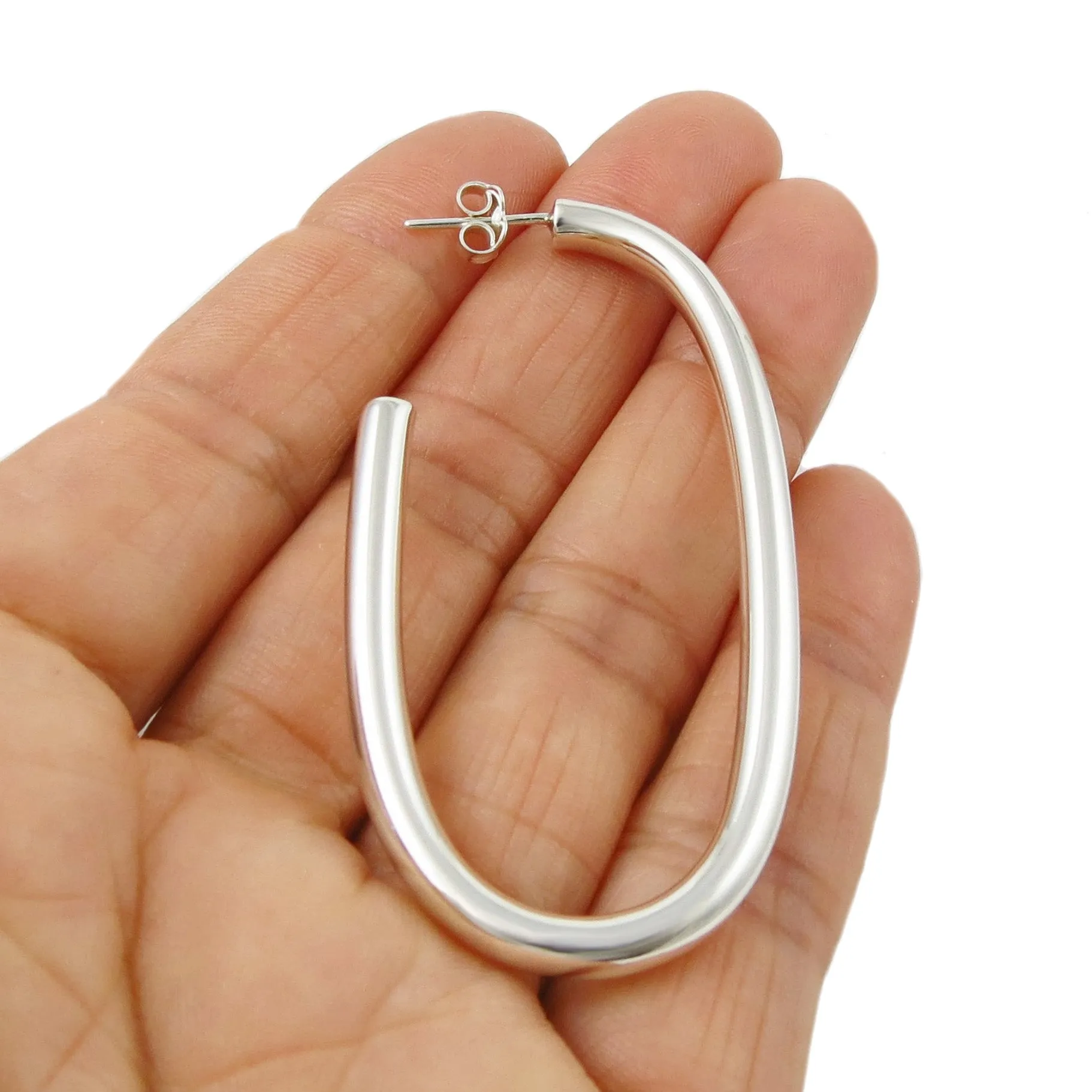 Long Polished 925 Sterling Silver Tube Hoop Earrings