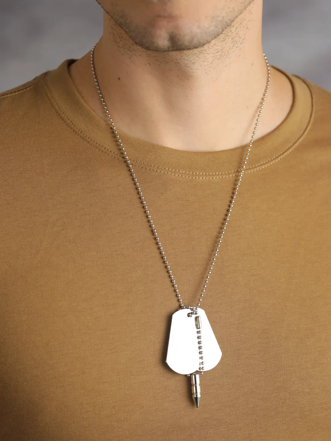 Men's Trendy Bullet Tag Silver-Plated Pendant for Men - Priyaasi