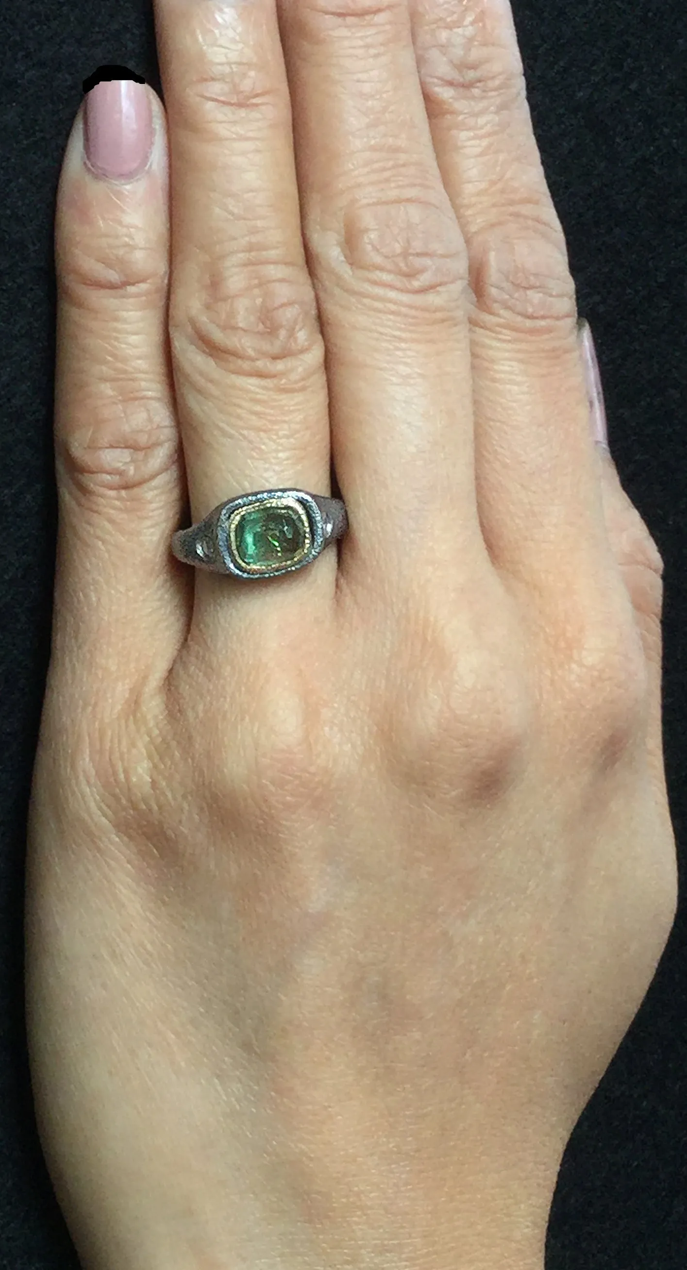 Mountain Plateau Ring with Green Tourmaline and Diamonds