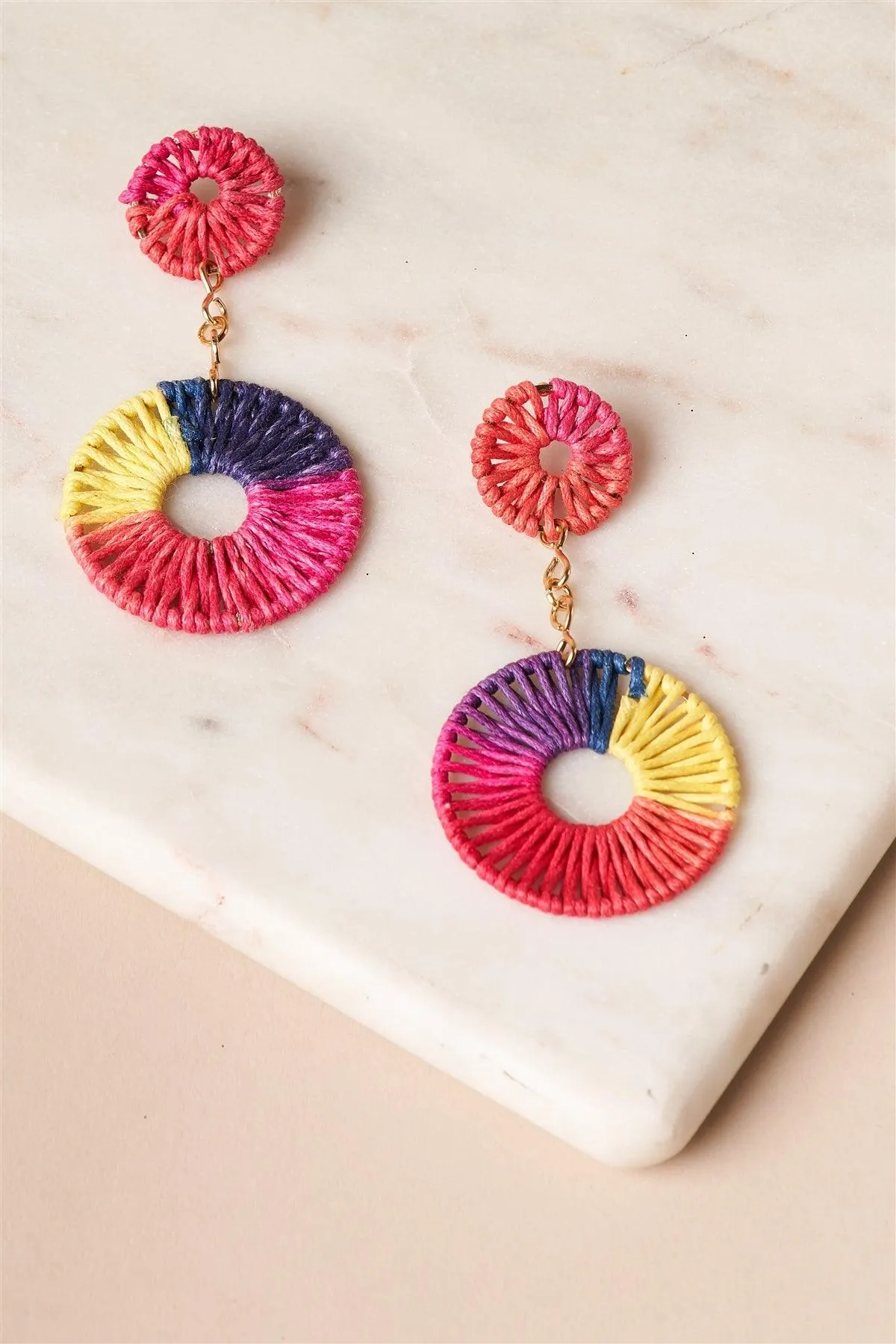 Multi-Colored Ombre Thread Weave Earrings /6 Pairs