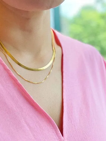 Perfectly Layered Herringbone and Slim Chain Necklace