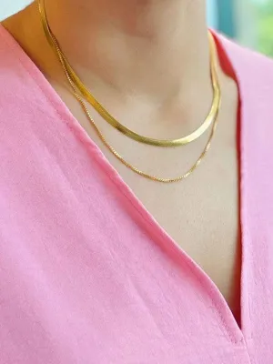 Perfectly Layered Herringbone and Slim Chain Necklace