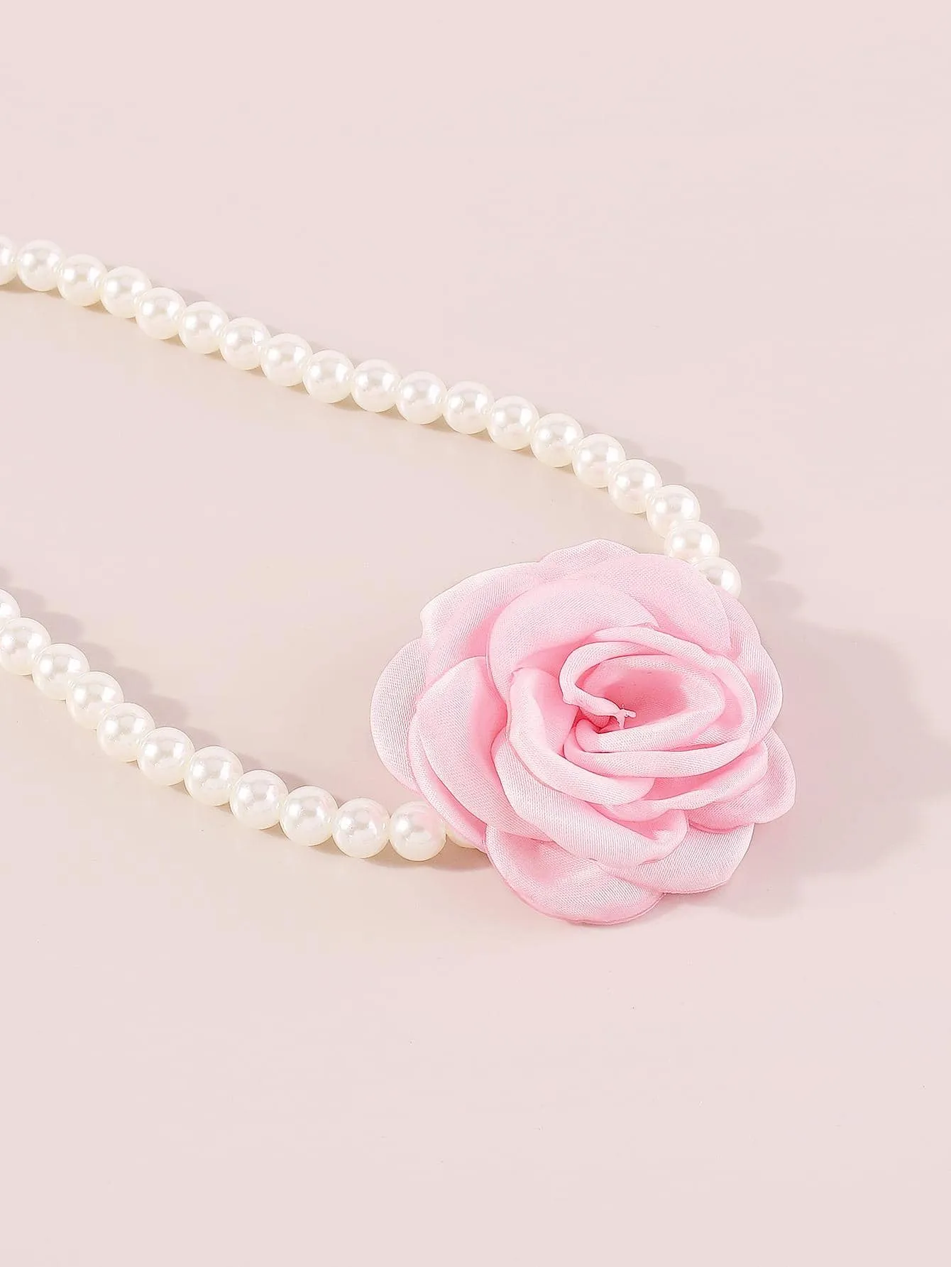 Pink Flower & Faux Pearl Decor Choker Statement Necklace Modern Necklace