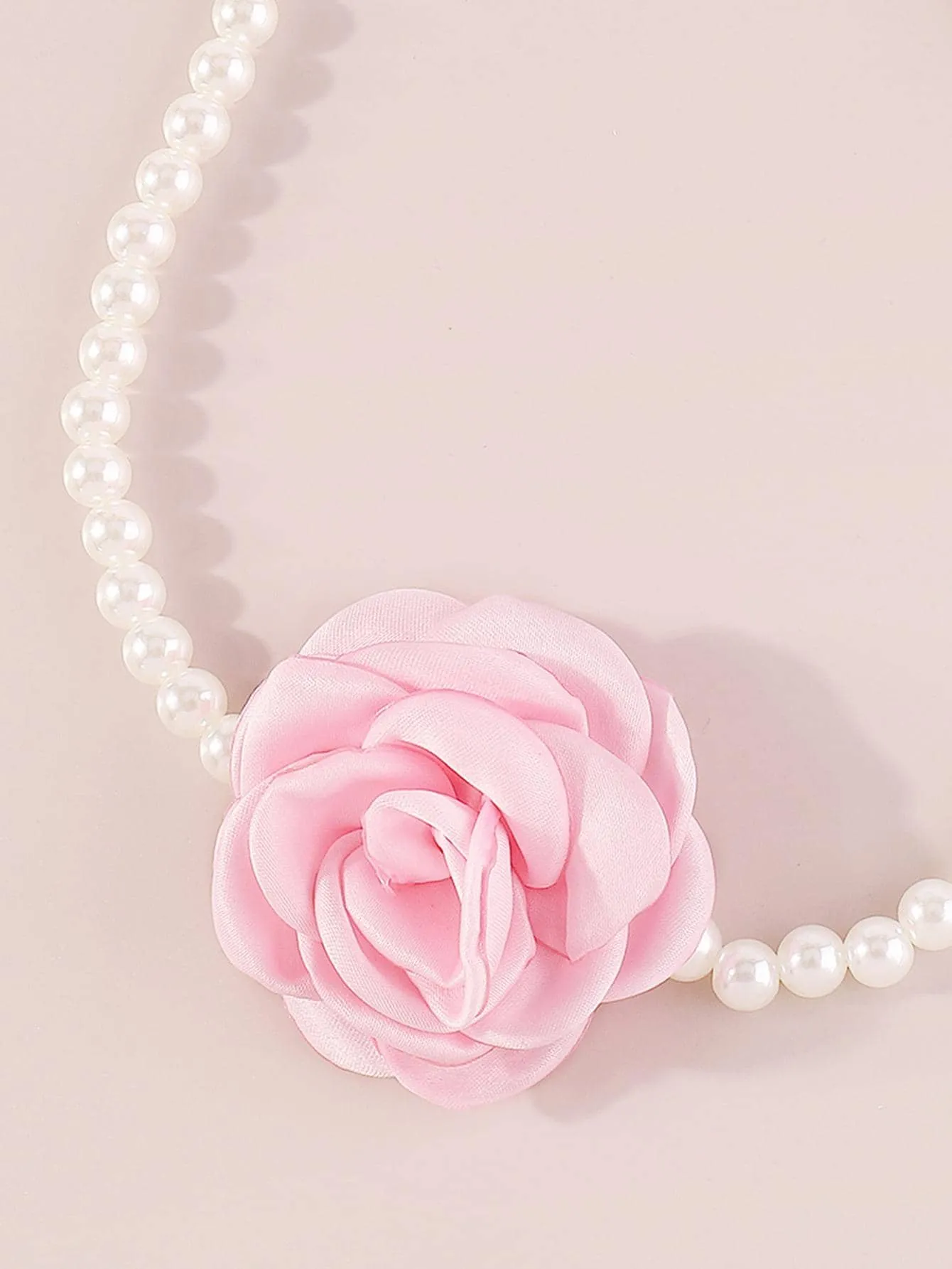 Pink Flower & Faux Pearl Decor Choker Statement Necklace Modern Necklace