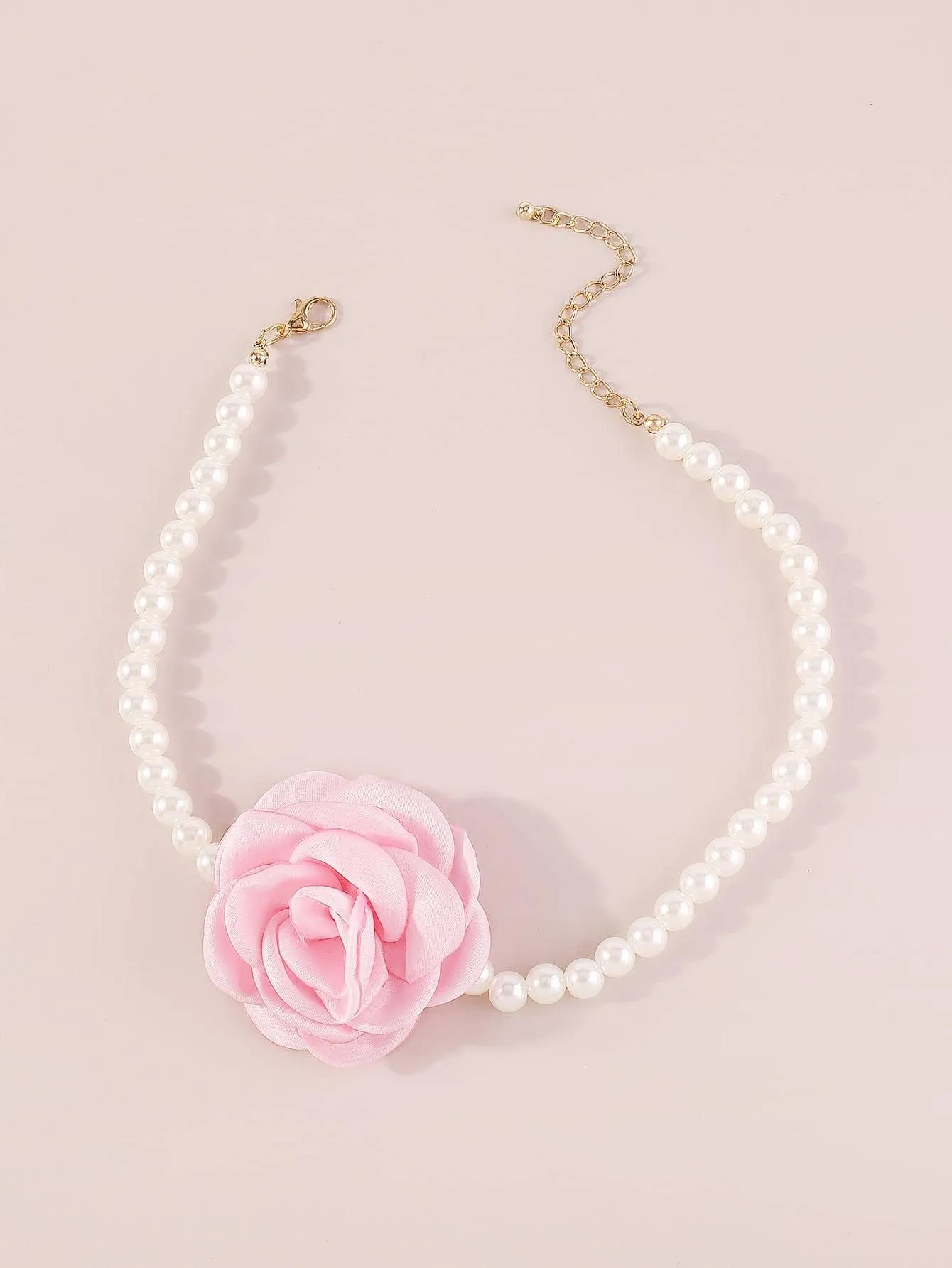 Pink Flower & Faux Pearl Decor Choker Statement Necklace Modern Necklace