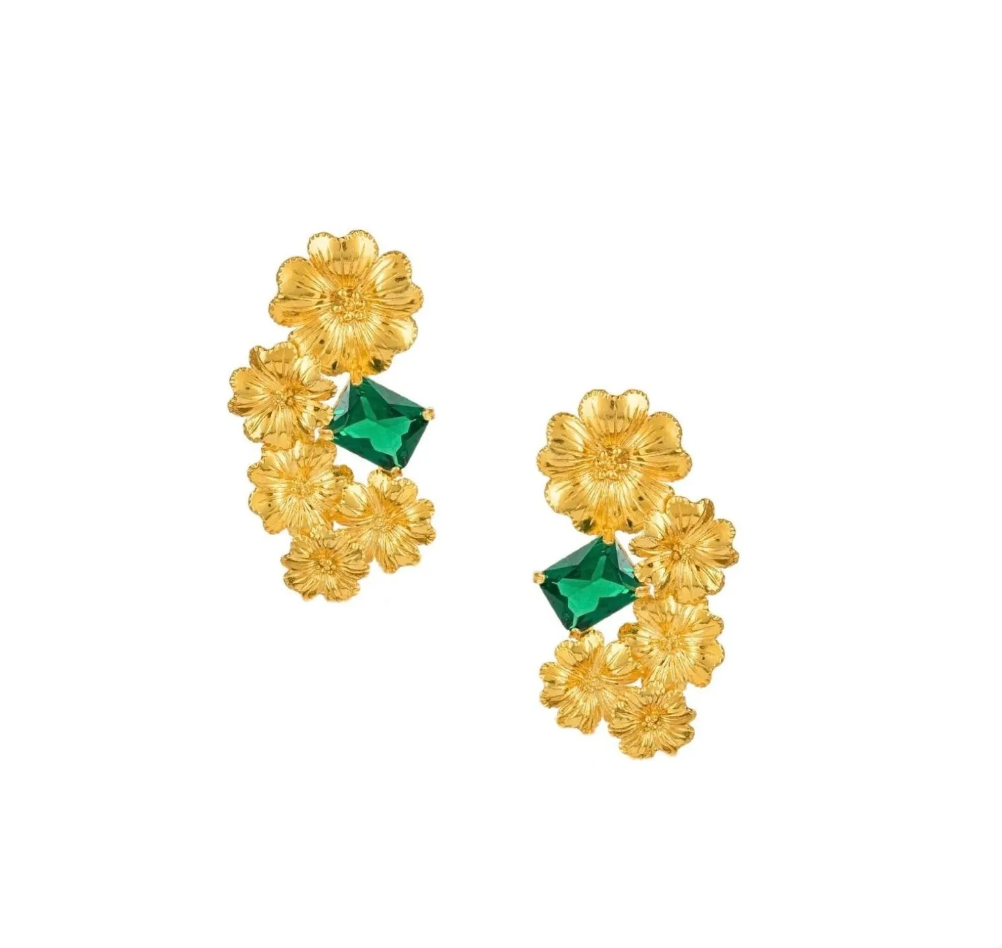 Portugal Jewels - Amalia - flower brooch with green stone - set of 2