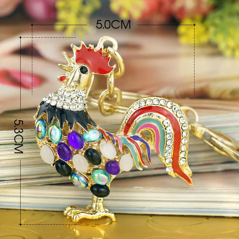 Pretty Chic Opals Cock Rooster Chicken Crystal HandBag Pendant Key ring Keychains Christmas Gift Jewelry