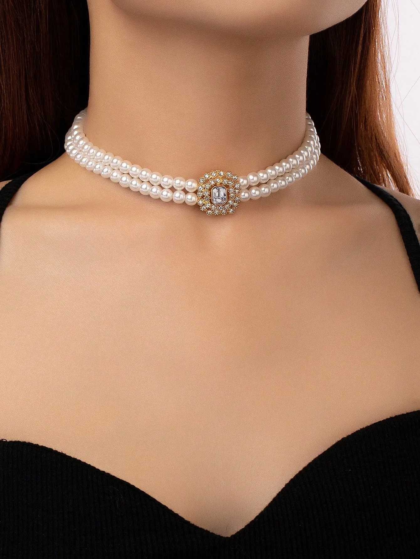 Rhinestone & Faux Pearl Decor Choker Statement Necklace Modern Necklace Creative