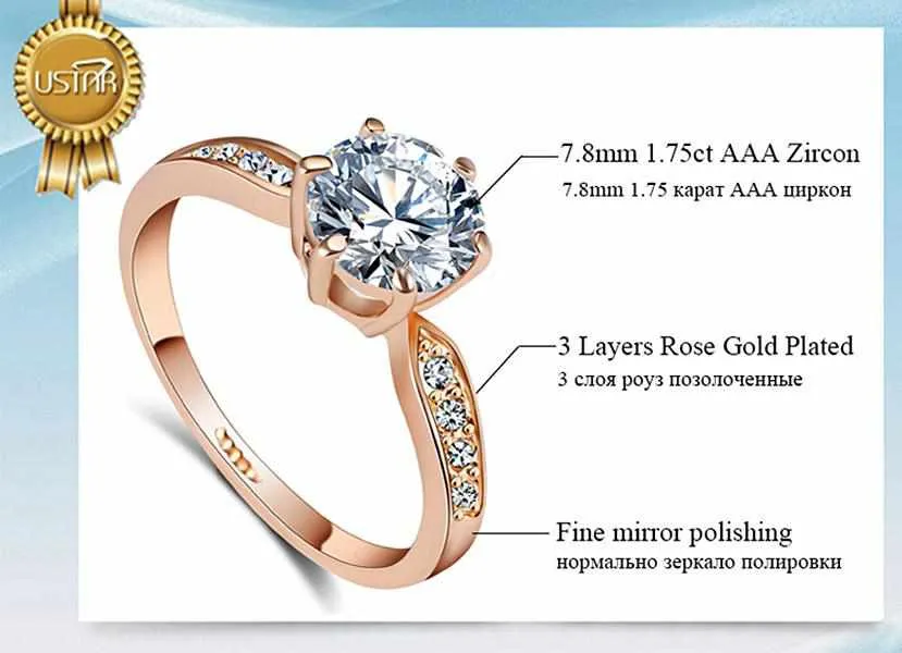 Rose gold color engagement Zircon Rings