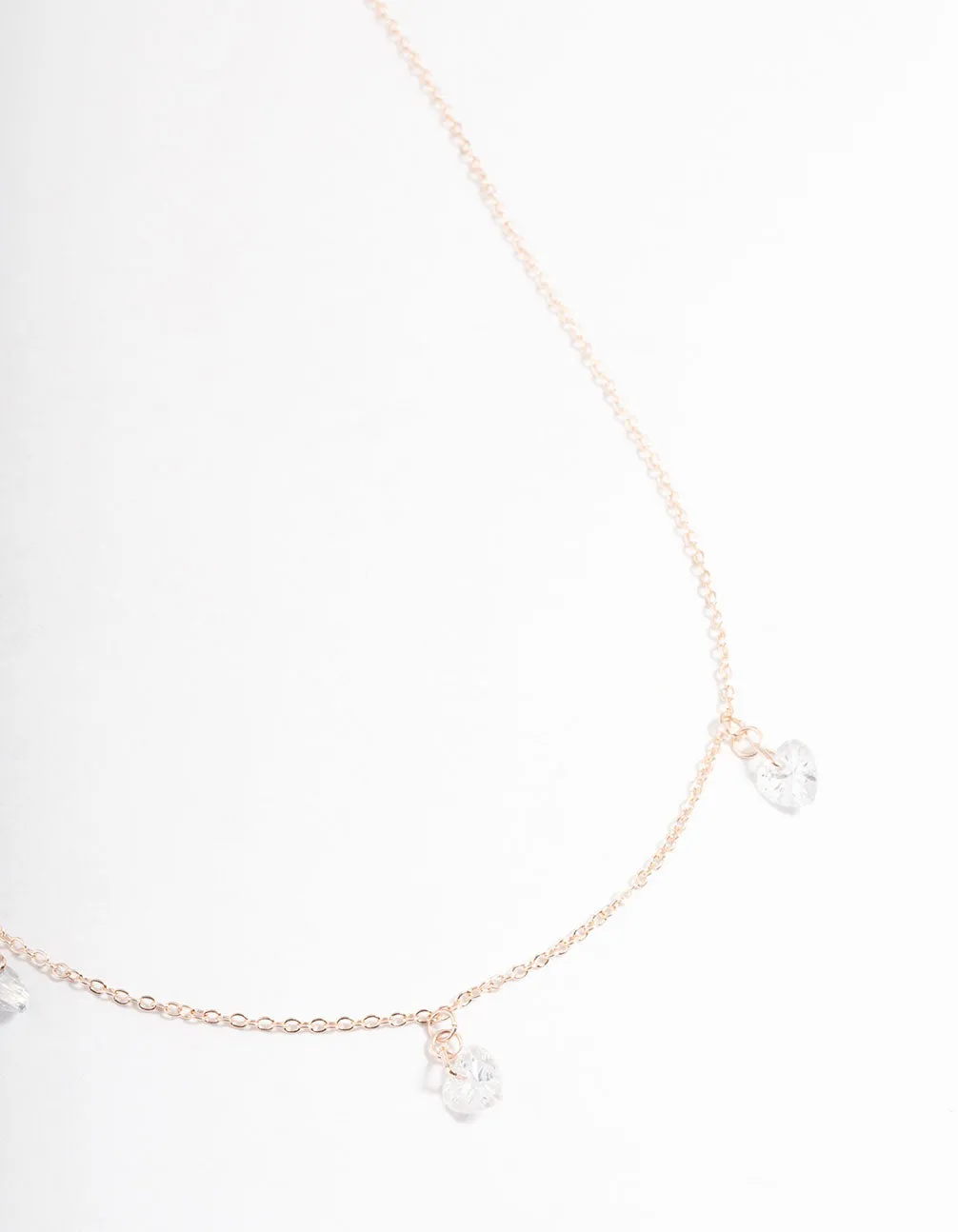 Rose Gold Cubic Zirconia Heart Droplet Necklace