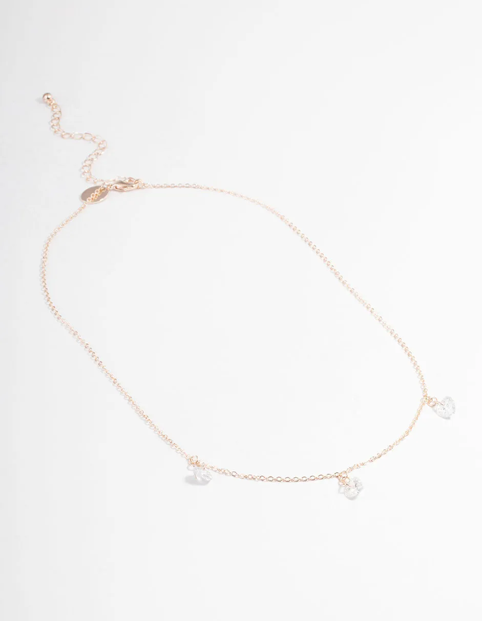 Rose Gold Cubic Zirconia Heart Droplet Necklace