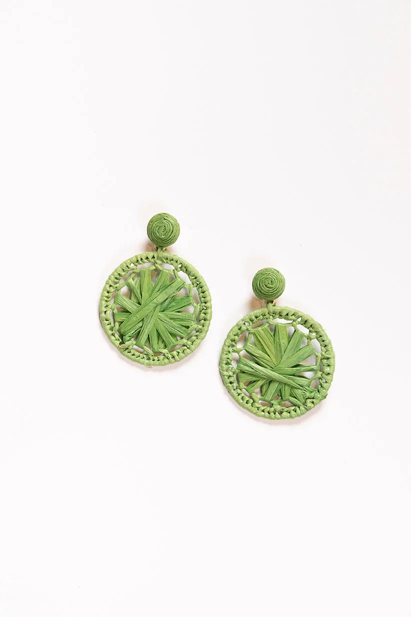 Round Woven Circle Earrings in Green