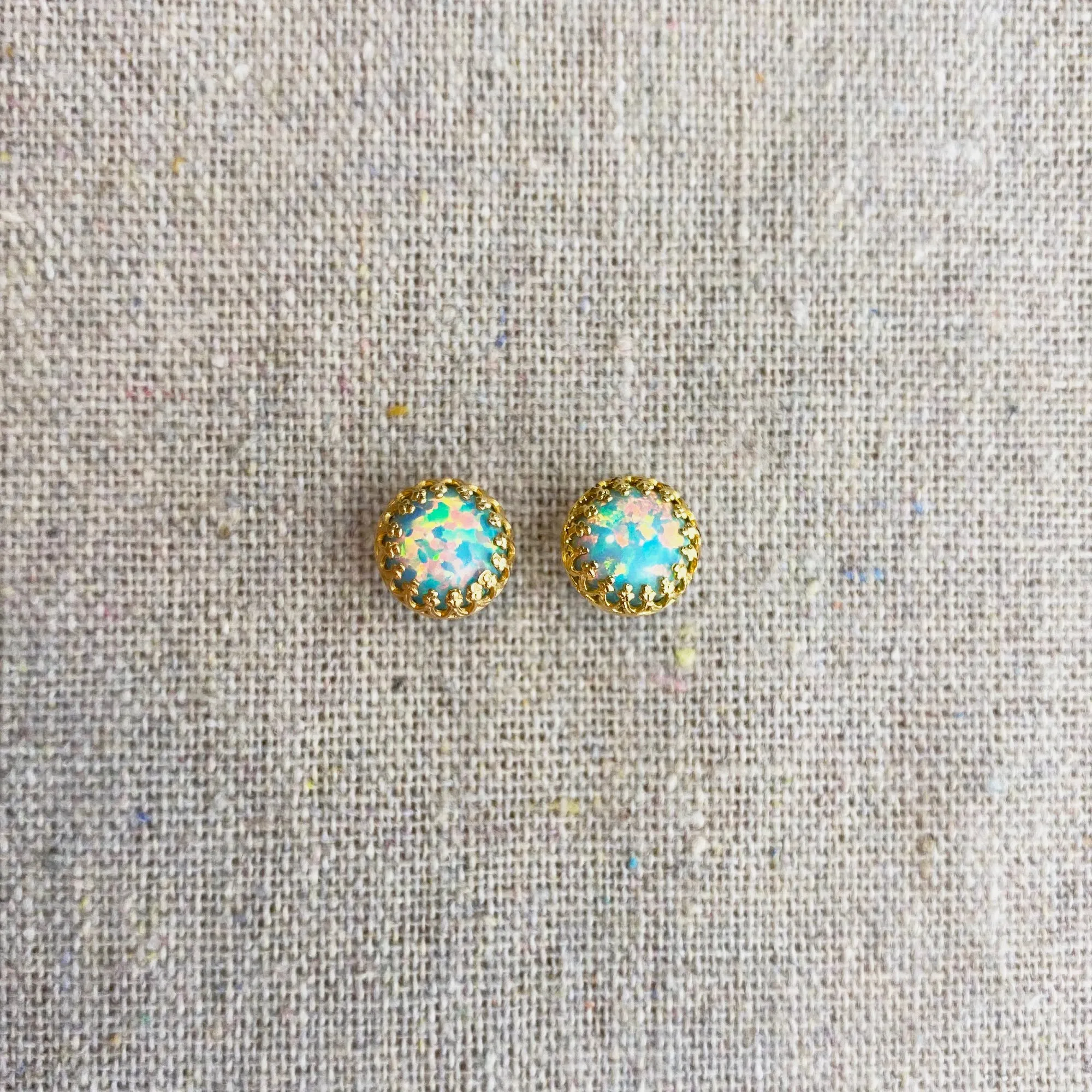 Seafoam Opal Crown Post Earrings • 8mm