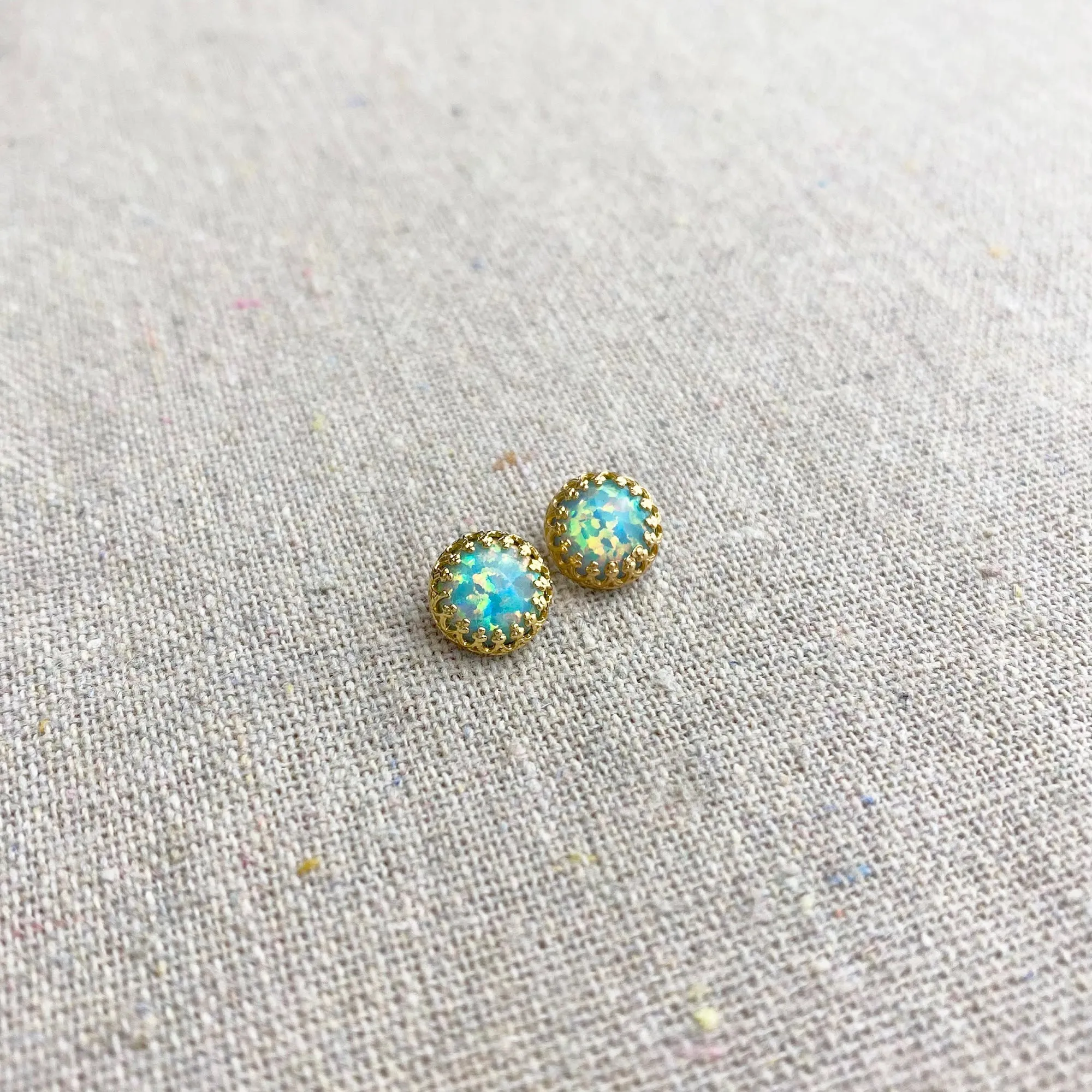 Seafoam Opal Crown Post Earrings • 8mm