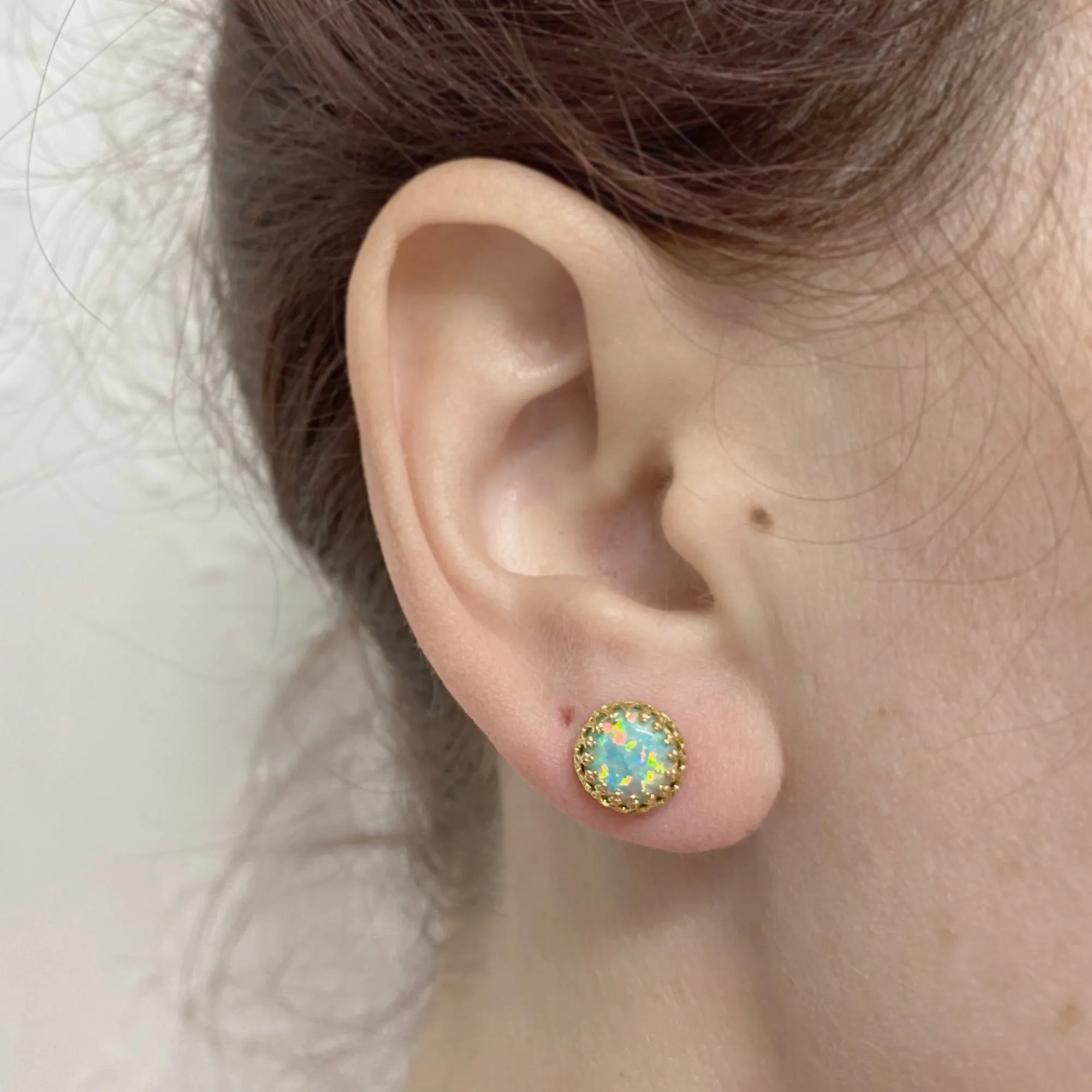 Seafoam Opal Crown Post Earrings • 8mm